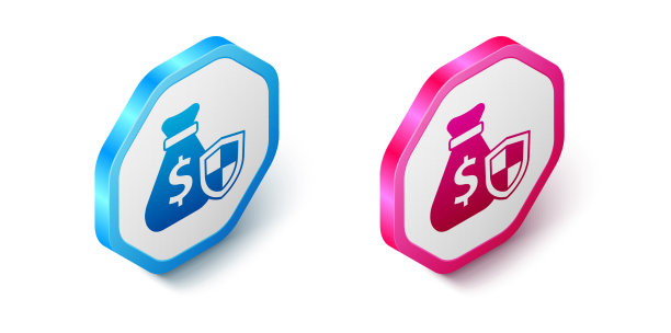 2.5D盾牌钱袋图标图片下载