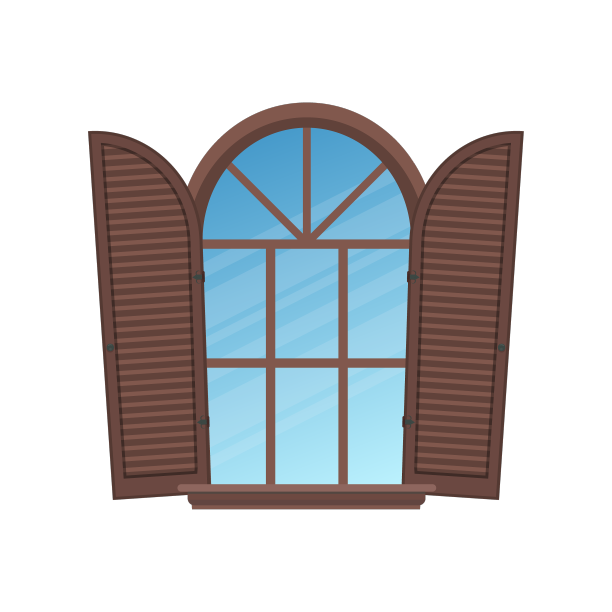 带安全百叶窗的半圆形拱形窗户图片下载