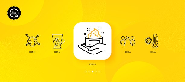 皮肤护理，温度计和社交距离最小线图标。对于web应用程序，打印。向量图片下载