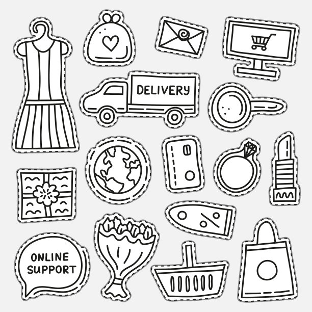 电子商务购物贴纸套装图片下载