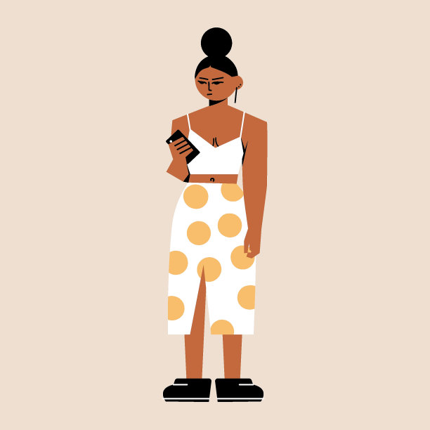 女性角色与智能手机。抽象几何女人拿着平板卡通风格的手机。矢量图图片下载