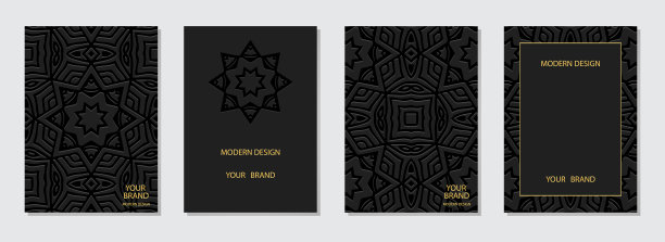 封面设置，垂直模板。黑色浮雕背景的集合。民族复古3d图案，标志，字母组合。东方，亚洲，印度，墨西哥人民的艺术。图片下载