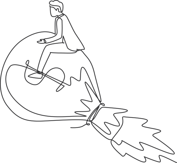 单线画的商人骑着火箭图片下载