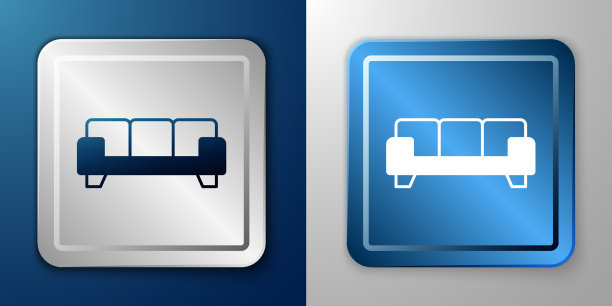 白色沙发图标孤立在蓝色和灰色上图片下载