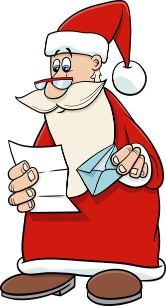 卡通圣诞老人在圣诞节读一封信图片下载