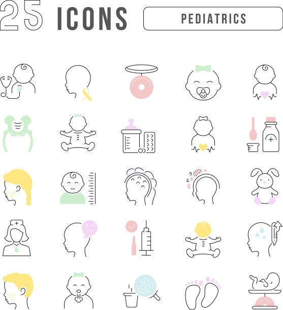 儿科线性图标集图片下载