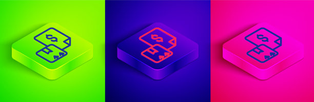 2.5D线条运货单图标，绿色背景图片下载