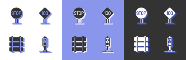 火车、交通信号灯、停止标志和铁路图片下载