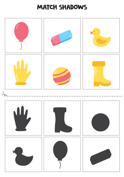 找到卡通橡胶物品的影子。为孩子。图片下载