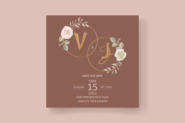 美丽的手绘玫瑰婚礼请柬图片下载