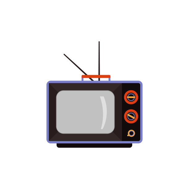 黑色复古，带有天线的复古电视，矢量平面插图在白色背景上。图片下载