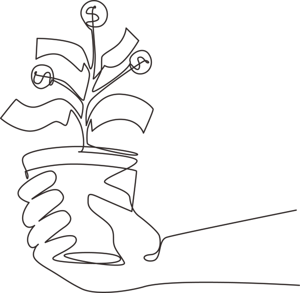 单线画手与钱栽在一起图片下载