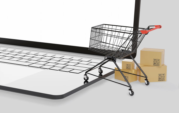 3d渲染购物车与纸板盒笔记本电脑网上购物的概念。图片下载