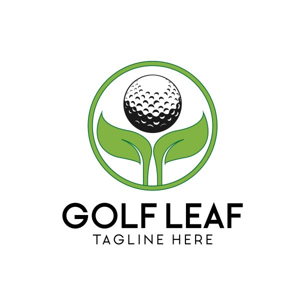 高尔夫离开标志模板。高尔夫球和树叶，高尔夫球和运动标志图片下载