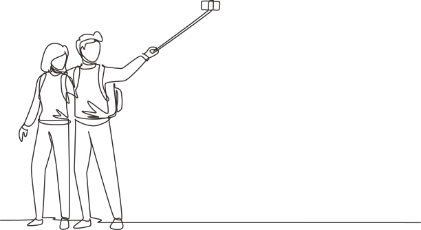 单连续线绘情侣旅游图片下载