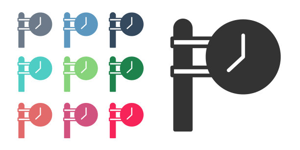 黑色火车站时钟图标孤立在白色图片下载