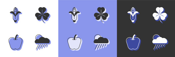 带有雨、太阳、玉米和苹果的云合集图片下载