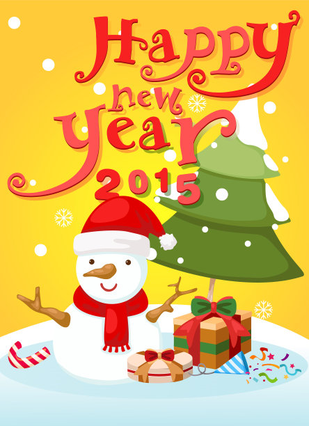 新年快乐，版式和雪人景观图片下载