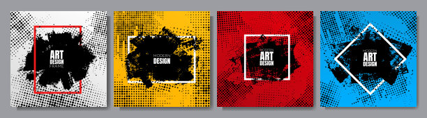 矢量插图。Grunge框架渐变颜色。半色调圆点纹理，垃圾墨水涂料。设计元素的社交媒体模板，网页横幅。水墨笔触，颜料飞溅隔离在背景上图片下载