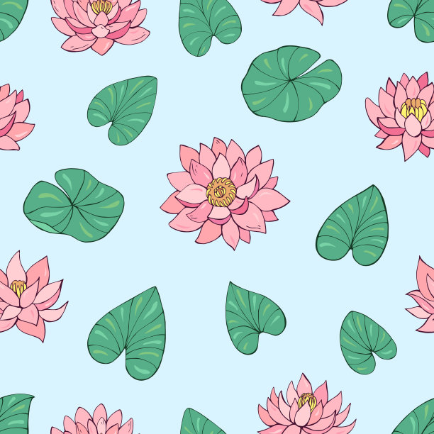 无缝向量模式的荷花和睡莲。图片下载