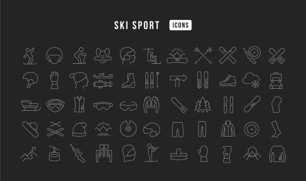 滑雪运动的一套线性图标图片下载