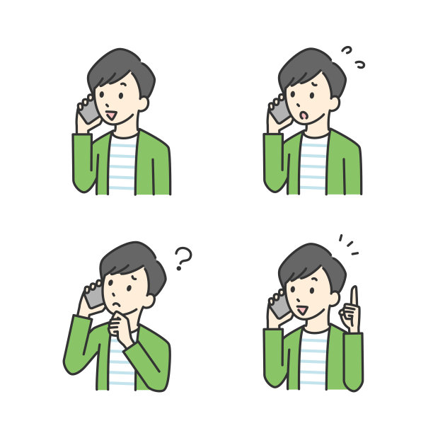 一个男人打电话的各种面部表情和姿势的插图图片下载