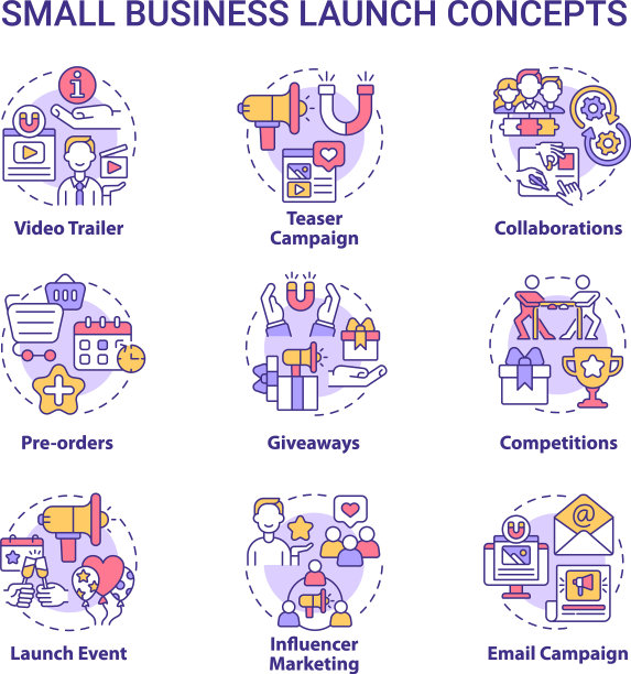 小型企业推出概念图标集图片下载