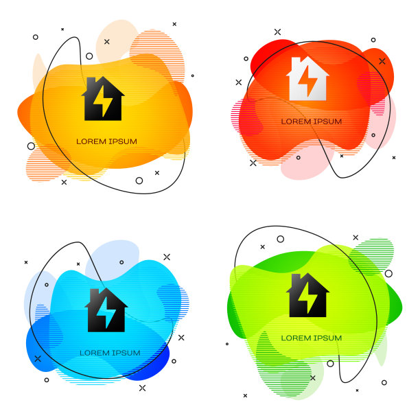 黑色的房子和闪电图标孤立在白色图片下载