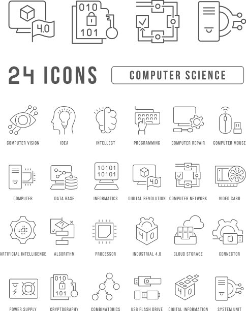 计算机科学线性图标集图片下载