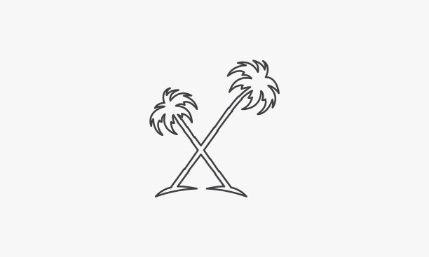 白色背景上的棕榈树线条图标图片下载