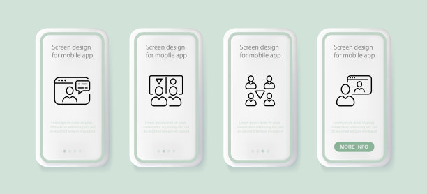 团队合作组图标。计算机、网站、视频会议、员工、人、信息交流。经营理念。UI手机应用程序屏幕。矢量线图标的业务和广告图片下载
