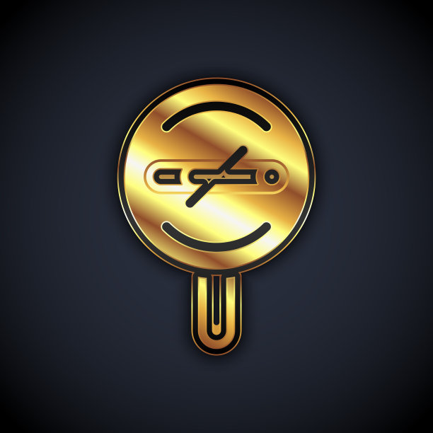 金色无吸烟图标孤立在黑色背景图片下载