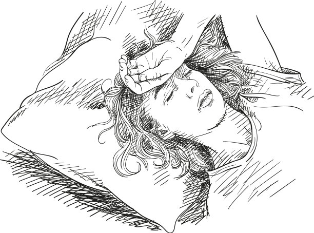 疲惫的年轻女子手挽手睡在床上图片下载