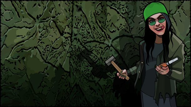 有趣的卡通女孩手中的工具在石头上图片下载