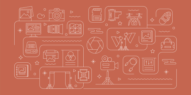 摄影相关矢量横幅设计概念，现代线条风格与图标图片下载