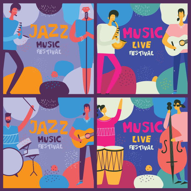 丰富多彩的爵士音乐节音乐家，歌手和图片下载
