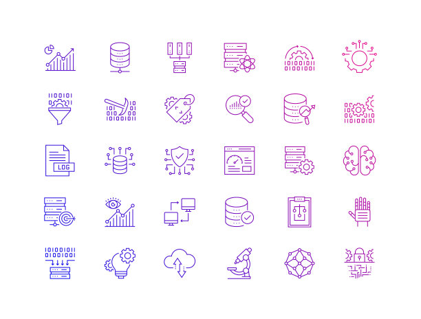 简单的数据分析相关矢量细线图标集。大纲符号集合图片下载