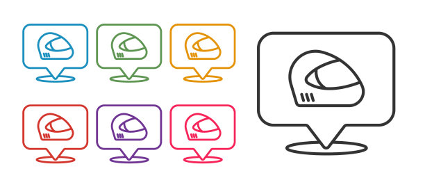 设置线赛车头盔图标孤立在白色图片下载