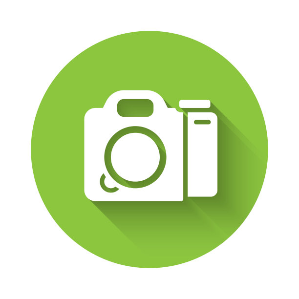 白色照片相机图标孤立与长阴影图片下载