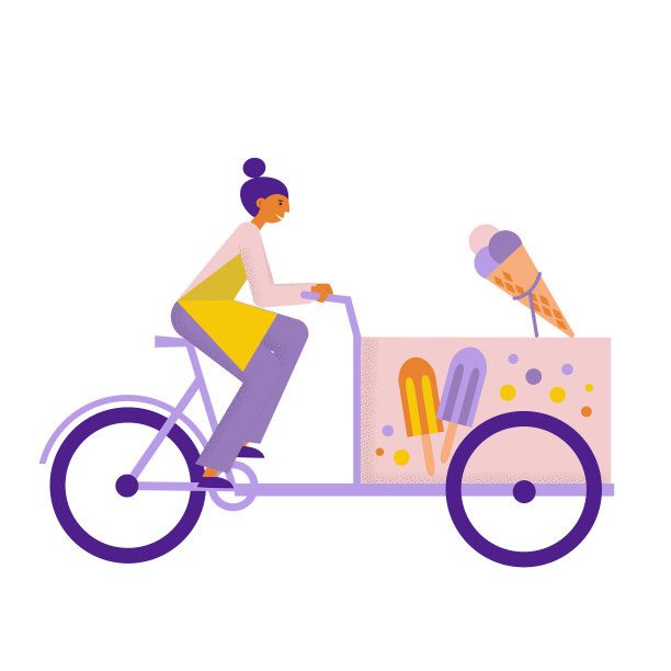 女孩骑自行车与冰淇淋推车的女人卖图片下载