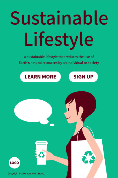 可持续生活和道德消费主义，一个十几岁的女孩拿着一个环保袋和一个有回收标志的杯子图片下载