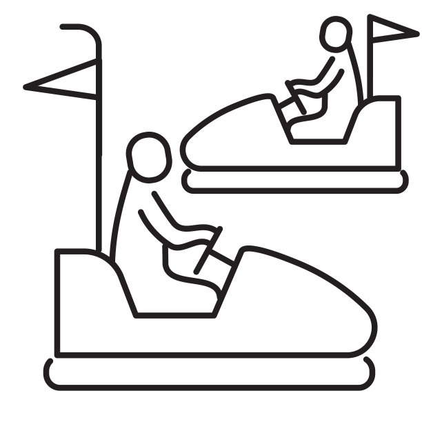 碰碰车游乐园骑细线图标在白色背景-可编辑的笔画图片下载