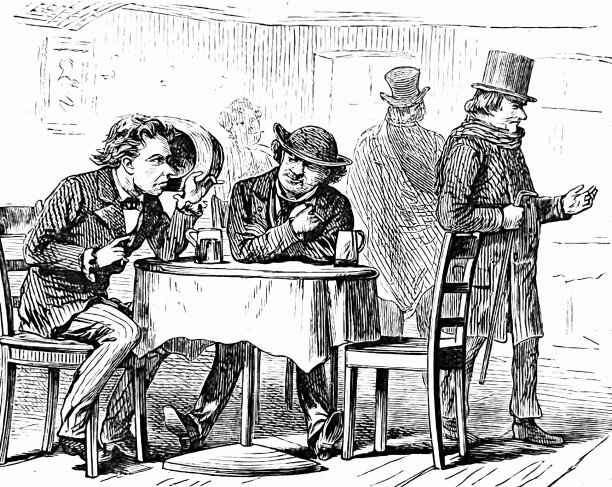 著名的维也纳人的聚集地，zum Loch餐厅，一个人躲在他的帽子后面躲避债主图片下载