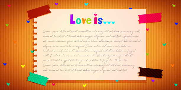 动机和创意的概念。彩色贴纸在硬纸板背景与心与空间的文字。时尚的模板在线订单，网页，应用程序设计。图片下载