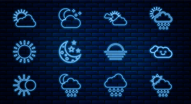 雨天太阳云朵线条组合图片下载
