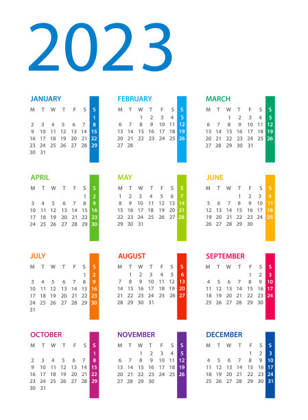 日历2023垂直彩色矢量插图。一周从星期一开始图片下载