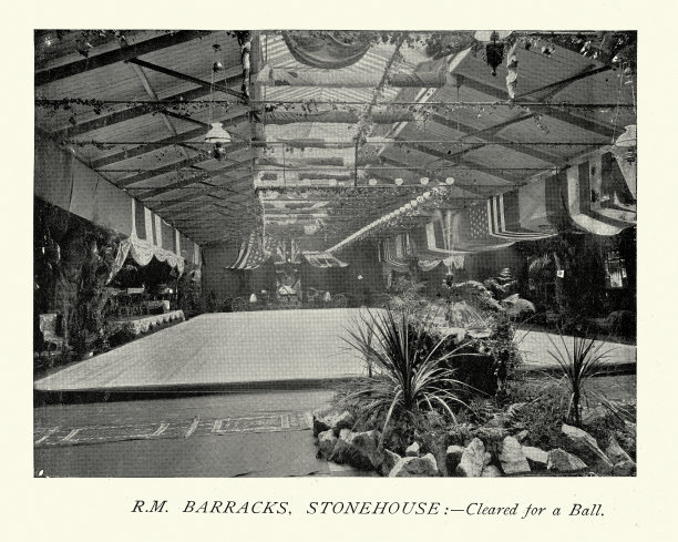 皇家海军陆战队斯通豪斯军营为舞会清理空地，维多利亚19世纪图片下载