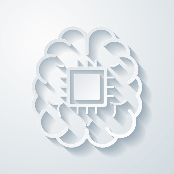 植入大脑芯片。空白背景上剪纸效果的图标图片下载