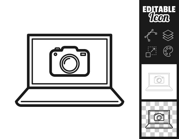 笔记本电脑和相机。图标设计。轻松地编辑图片下载