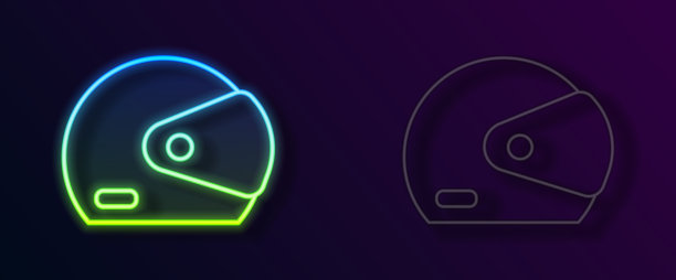 发光的霓虹灯线赛车头盔图标孤立上图片下载